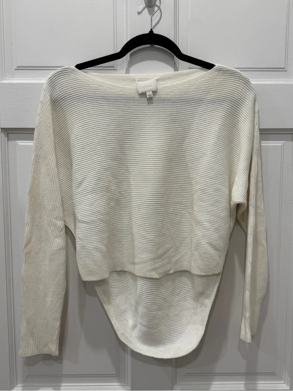 Aritzia Wilfred Bourassa White Ribbed High Low Sweater S Dolman Oversized Basic